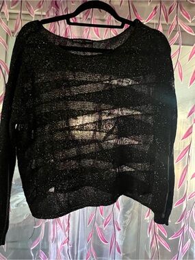 Rock & Republic Black Metallic Open-Weave Sweater